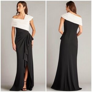 TADASHI SHOJI Draped Short Sleeve Evening Gown SMALL